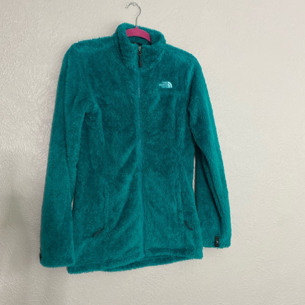 The north face teal green fuzzy soft fleece faux Sherpa zip up jacket s - Picture 13 of 15